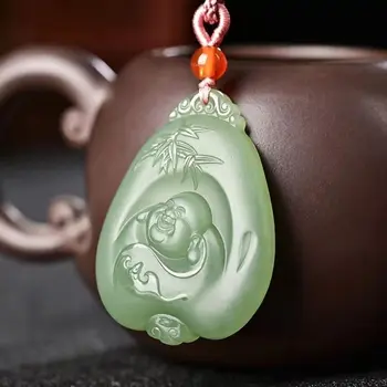 Натуральный нефрит Хотан резьба нефритовый Будда зеленый нефритовый кулон уникальный дизайн жадеит нефритовое ожерелье мужские ювелирные изделия женские подвески