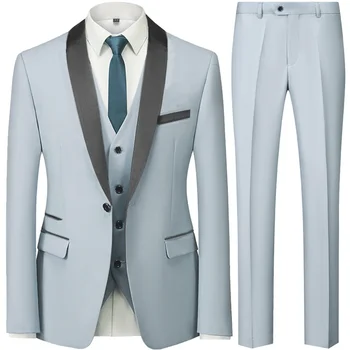 Модный Новый мужской повседневный бутик 2023, деловой свадебный ведущий, золотой костюм, комплект из 3 предметов, Блейзеры, куртка, пальто, Брюки, жилет