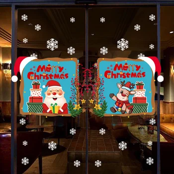 2024 Новогодние Рождественские Наклейки Санта Клаус Снеговик Рождественская Елка Наклейки На Окна Веселые Рождественские Украшения для Дома 2023