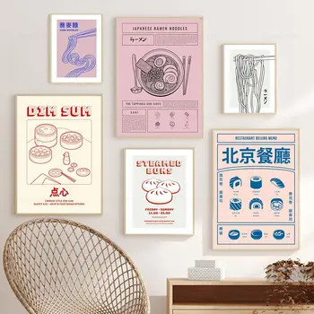 Современный кухонный декор Плакат с Японско-китайской едой, Рамен, Фаршированная булочка, Мультяшная картина на холсте, настенные художественные картины, украшение