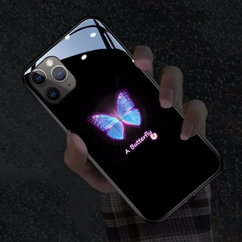 Забавная Бабочка LED Light Светящийся Люминесцентный Чехол Для Телефона из Закаленного Стекла для Huawei P30 P40 P50 P60 Mate 30 40 50 Pro Plus