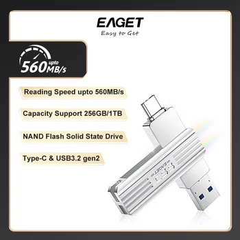 EAGET USB 3,2 Твердотельный накопитель 560 МБ / с. / с Высокоскоростной Флэш-накопитель SU22 Type C SSD 1 ТБ 512 ГБ 256 ГБ 128 ГБ Флэш-накопитель Gen 2
