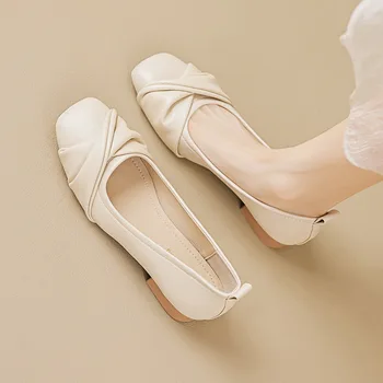 Женская летняя обувь на толстом каблуке, мягкие туфли на низком каблуке, широкие стопы, Женская обувь большого размера с квадратным носком